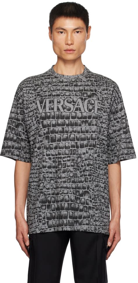 Versace: Gray & Black Coccodrillo T